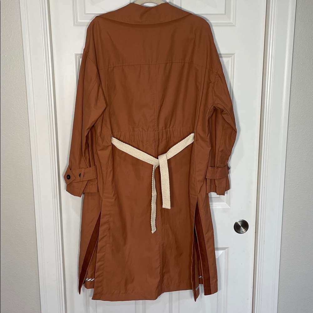 ZARA Trench Coat Contrasting Belt Size Small Single Button Notched Collar Orange - Picture 3 of 16